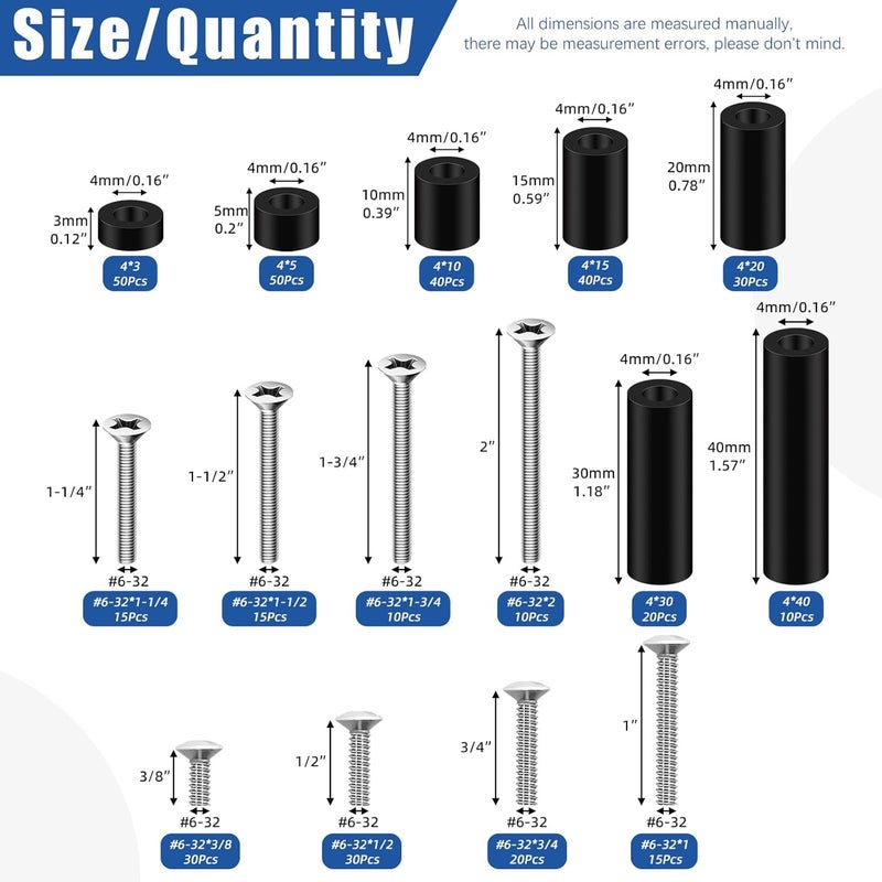 Glarks 385pcs White Wall Plate Screw Set, 3/8’’ 1/2’’ 3/4’’ 1’’ Long, Outlet Plate Screw and Long Electrical Outlet Screw with Nylon Round Spacer, Switch Panel Screw, Outlet Cover Screw for Wall Plate - Image 2